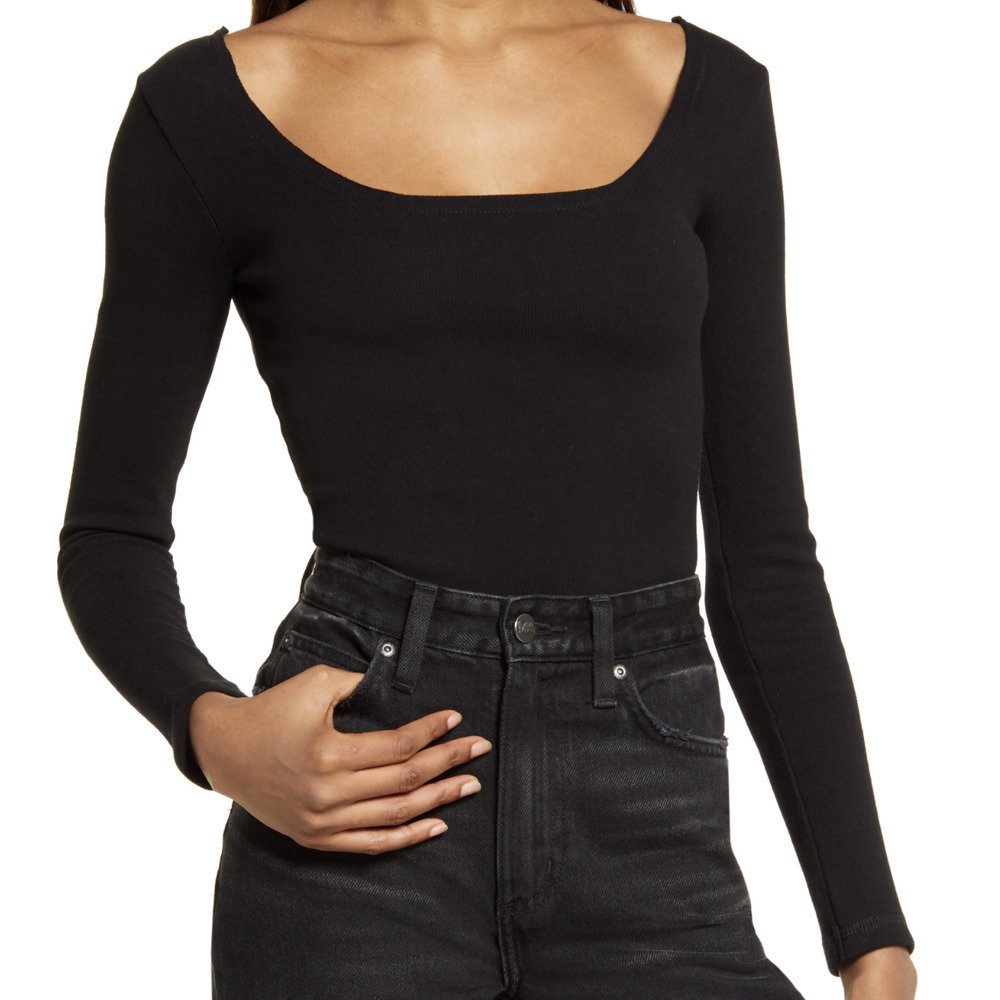 All Saints Black Scoop Neck Long Sleeve Bodysuit
